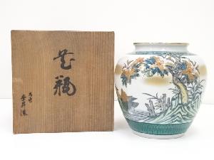 九谷焼　竜昇造　色絵花鳥花瓶（共箱）